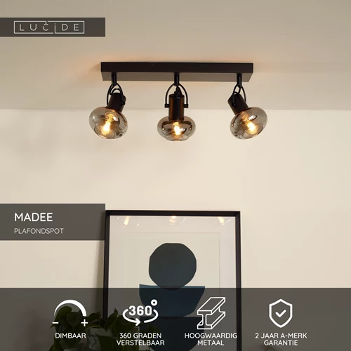 Lucide MADEE - Plafondspot - 3xE14 - Zwart - USP